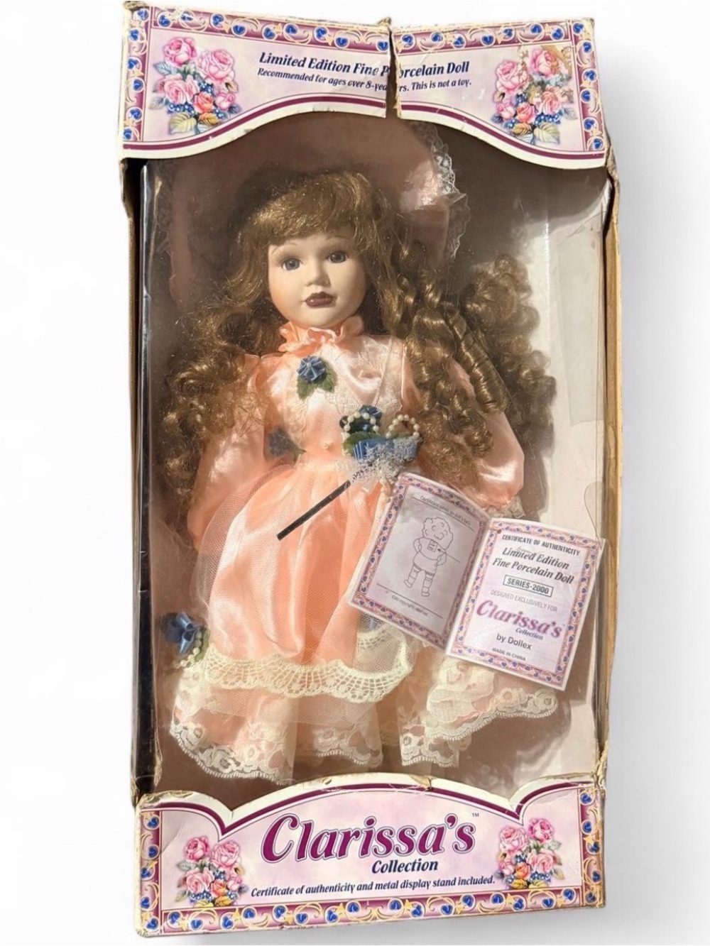 Dollcake Peach and Blue Victorian-Style Porcelain Doll